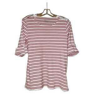 Christopher & Banks Striped Nautical Elbow Tee Red White Cotton Womens‎ Medium